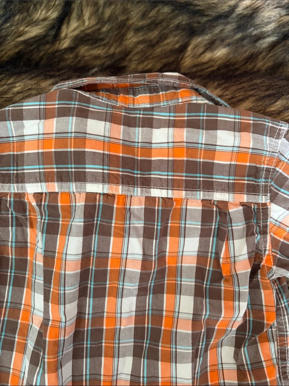 OshKosh B'gosh Orange, Brown & White Plaid Short-Sleeve Button-Up Size 2T